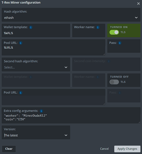 20211119 HiveOS Flight Sheet ETH T-Rex Miner Config