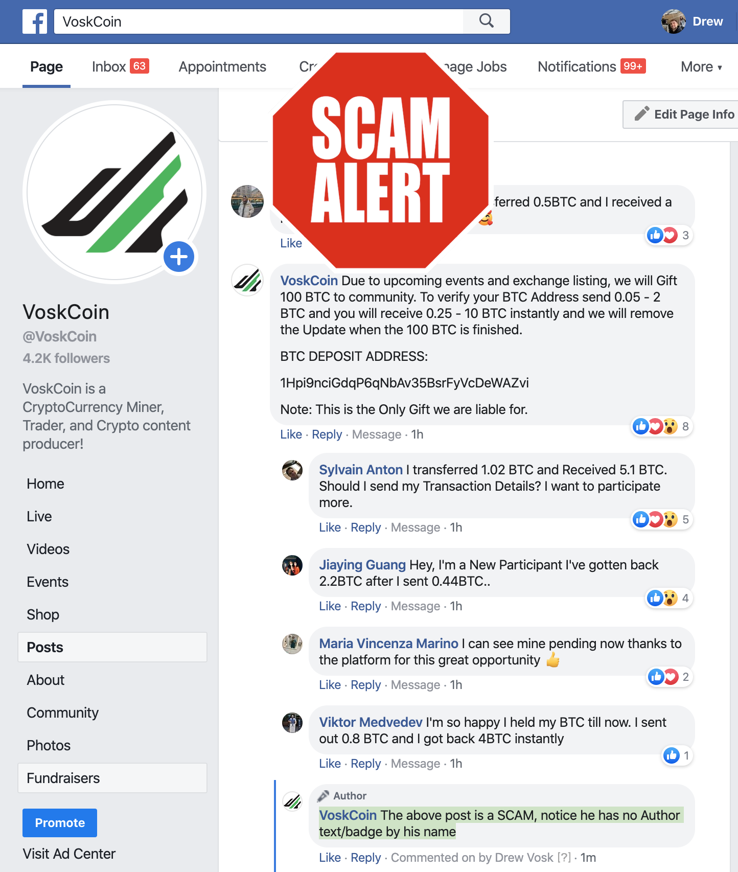 Scam Alert Fake Voskcoin Pages Posts And Giveaways Scam Alerts Voskcointalk